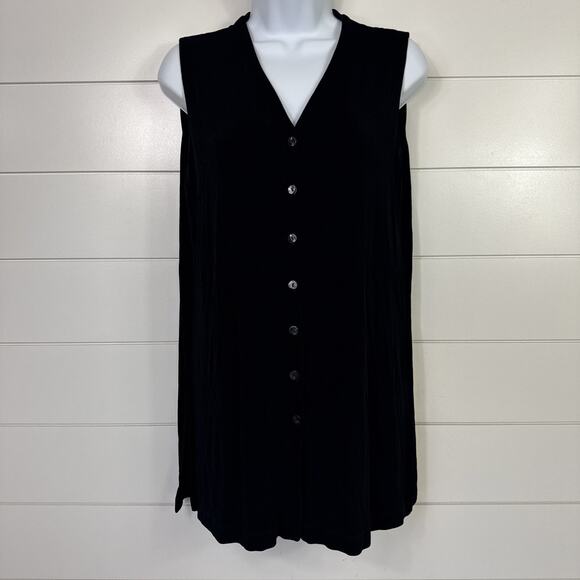 Chico's Travelers Ribbed Sleeveless Button Front Vest Black sz 1 / Medium - Picture 1 of 6